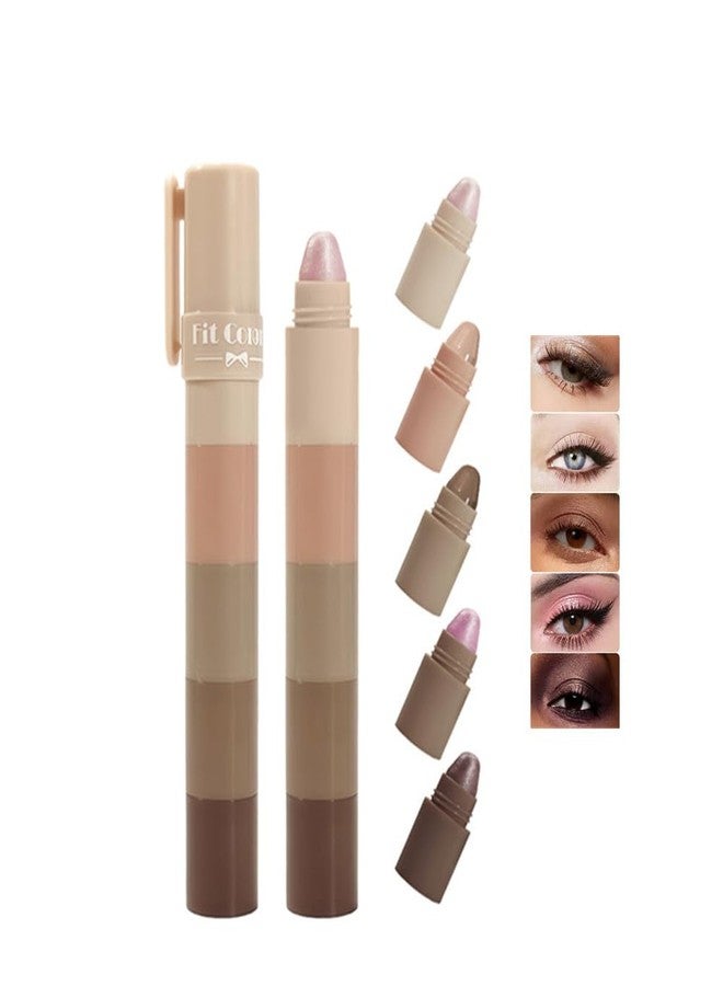 UOCK Five-color eyeshadow stick set, matte and shimmer eyeshadow pencils, face highlighter sticks, and eye makeup pencils, highly pigmented eyeshadow palette (01#) - Image 1